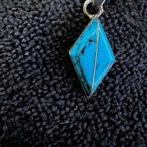 925 Silver Genuine Turquoise diamond shaped necklace  Mexico marked hand made